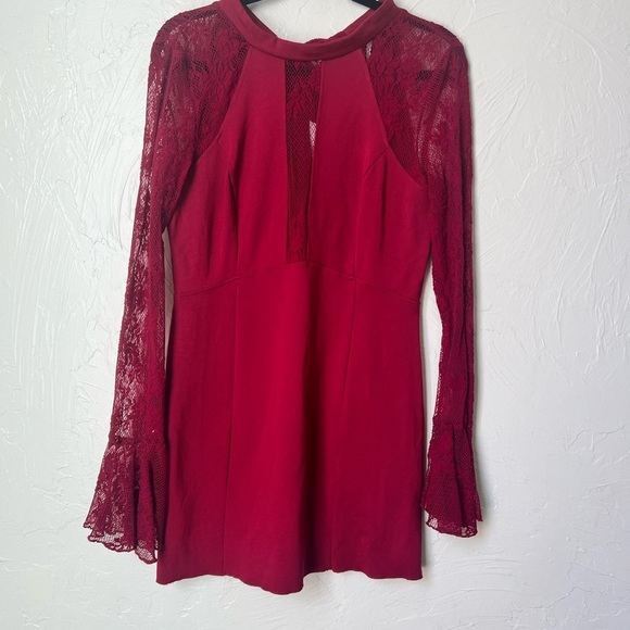 Free People It’s Now or Never Wine Red Lace bodycon dress size L - Picture 2 of 8